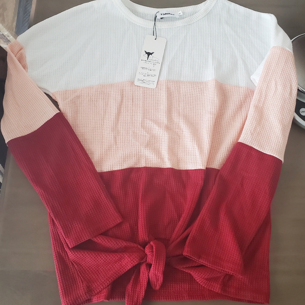 Waffle Knit Striped Top Tie Bottom NWT